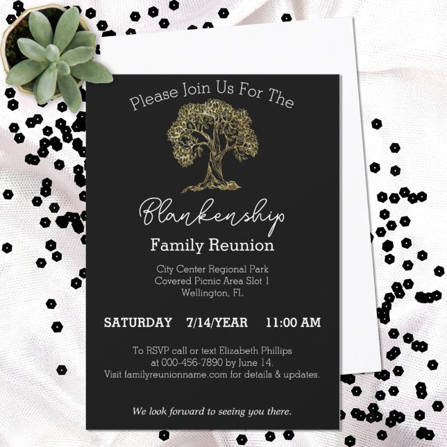 Invitation Arbre d'or Arbre d'or Fête de Réunion familiale un (Créateur téléchargé)