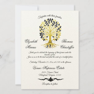 Invitation Arbre d'or de la vie intemporelle Sophistiqué élég