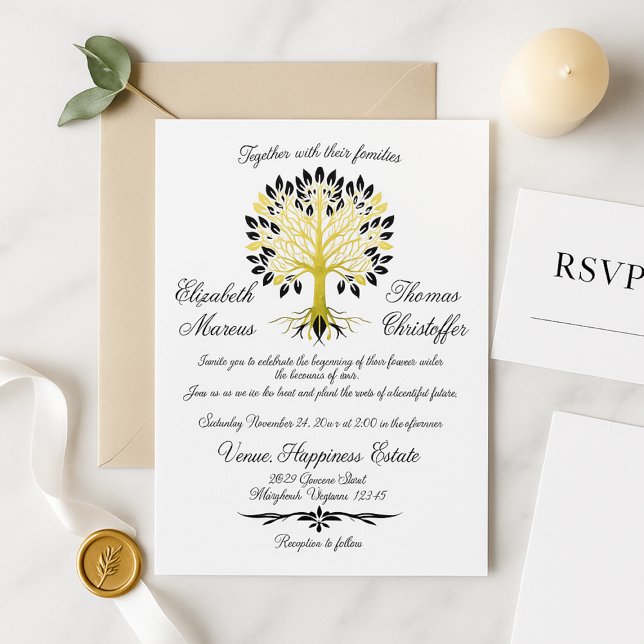 Invitation Arbre d'or de la vie Mariage sophistiqué intempore (Créateur téléchargé)