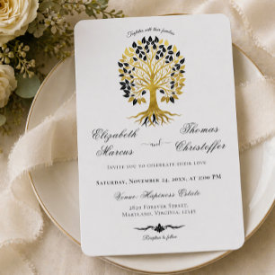 Invitation Arbre doré de vie Mariage intemporel et sophistiqu