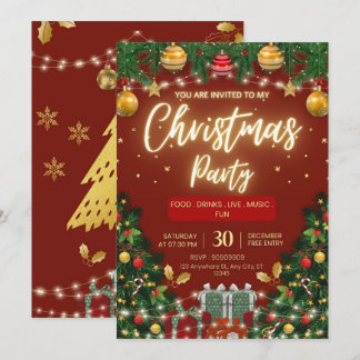 Invitation Arbre doré élégant | Fête de Noël