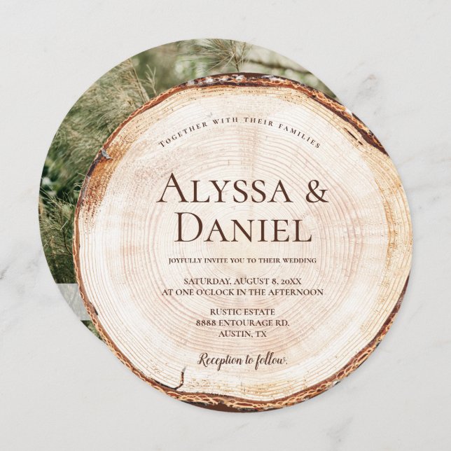 Invitation Arbre en bois avec photo RSVP Mariage rustique uni (Devant / Derrière)