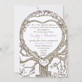 Invitation Arbre en forme de cœur lavande lilas pastel