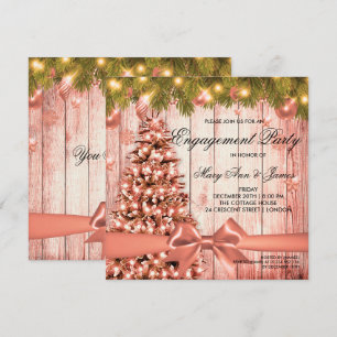 Invitation Arbre et ruban de la partie Gold Christmas Engagem