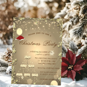 Invitation Arbre Étoiles de Noël Entreprise Verre Champagne D