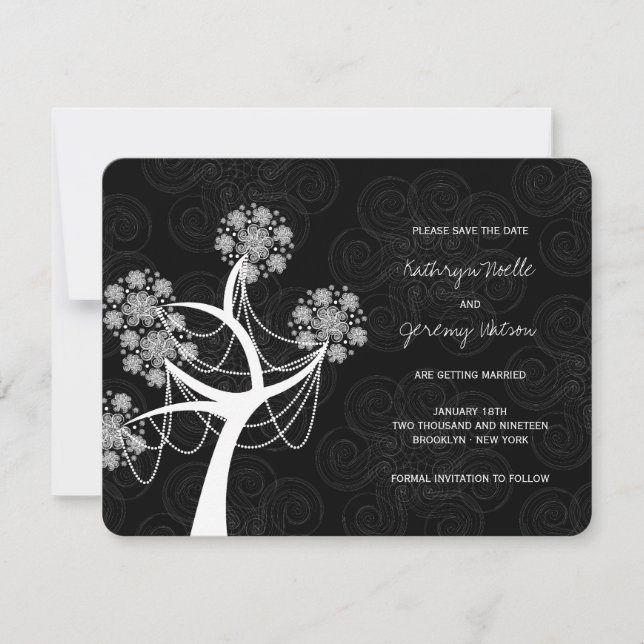 Invitation Arbre Fleur de Neige Mariage d'Hiver Enregistrer l (Devant)