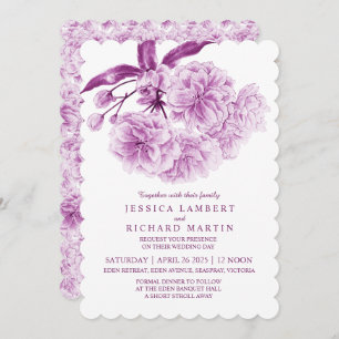 Invitation Arbre fleurir aquarelle dusky violet mariage