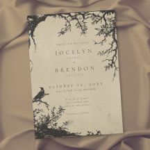 Arbre gothique de corbeau gravure mariage noir tan
