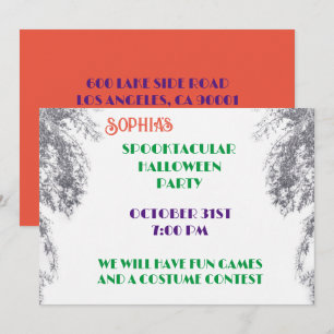 Invitation Arbre gothique d'Halloween noir et blanc