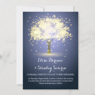 Invitation Arbre magique 1, lumières étincelantes bleu mariag