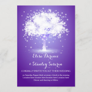 Invitation Arbre magique, lumières étincelantes violet mariag