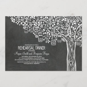 Invitation Arbre Mason Jar Lights Chalkboard Rehearer Dîner