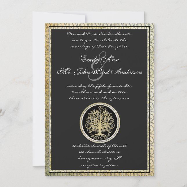 Invitation Arbre métallique or Mariage frontière or Arbre mét (Devant)