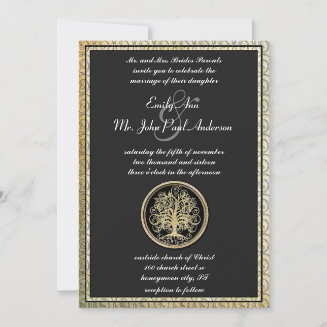 Invitation Arbre métallique or Mariage frontière or Arbre mét (Devant)