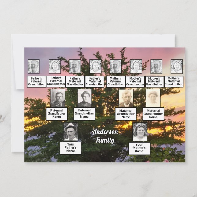 Invitation Arbre photo de trois générations avec coucher de s (Devant)