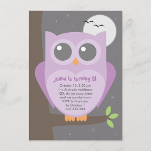 Invitation Arbre pourpre de hibou de fête d'anniversaire de