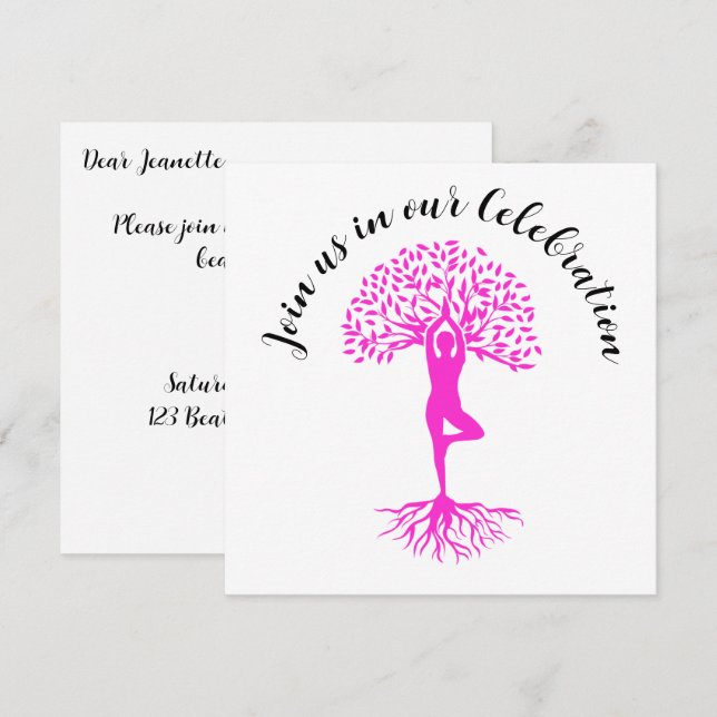 Invitation Arbre rose de la vie Cancer du sein Survivor Party (Devant / Derrière)