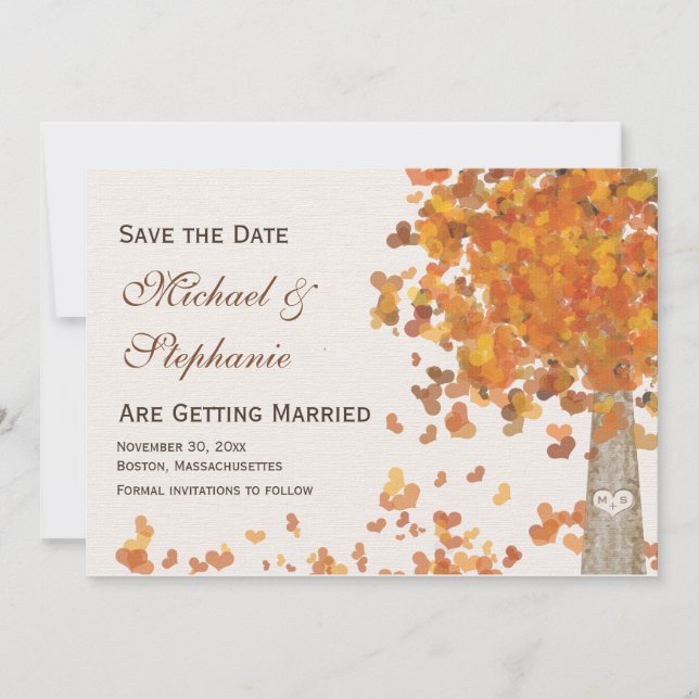 Invitation Arbre sculpté automne Enregistrer la date Mariage  (Devant)