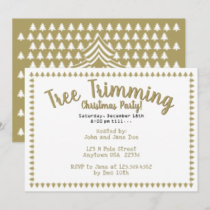 Invitation Arbre Trimming Christmas Party Gold/Polices blanch