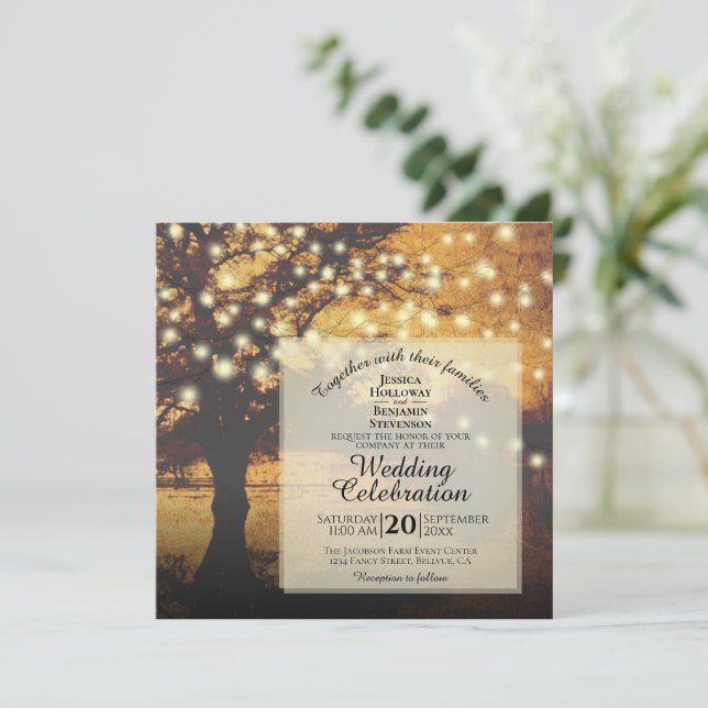 Invitation Arbre vintage Rustique Automne avec Mariage lumine (Debout devant)