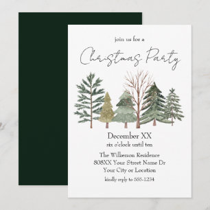 Invitation Arbres à l'aquarelle & Fête de Noël à l'écriture é