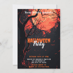 Invitation Arbres Chauves-souris Pleine Lune Fête Halloween E