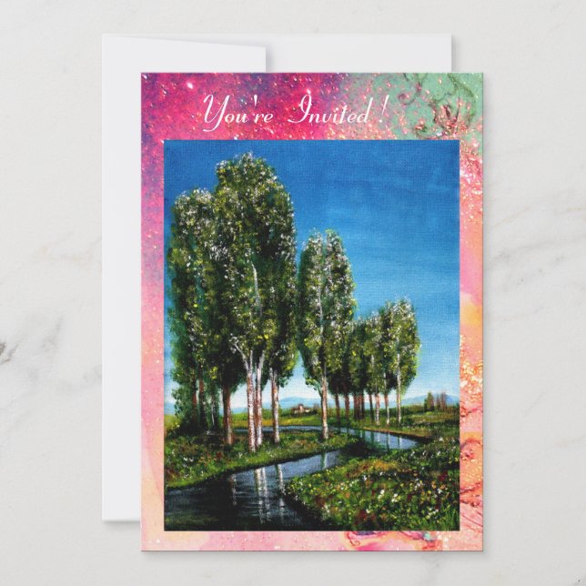 Invitation ARBRES DE BIRCH EN TOUSCANE, vert rose or scintill (Devant)
