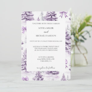 Invitation Arbres de Noël avec Rubans Violets pour Mariage