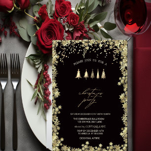 Invitation Arbres de Noël dorés festifs, Étoiles Soirée de No