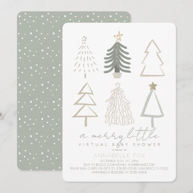 Invitation Arbres de Noël Joyeux petit Baby shower virtuel (Devant / Derrière)