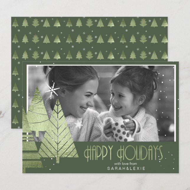 Invitation Arbres de Noël Modèle photo Green ID863 (Devant / Derrière)