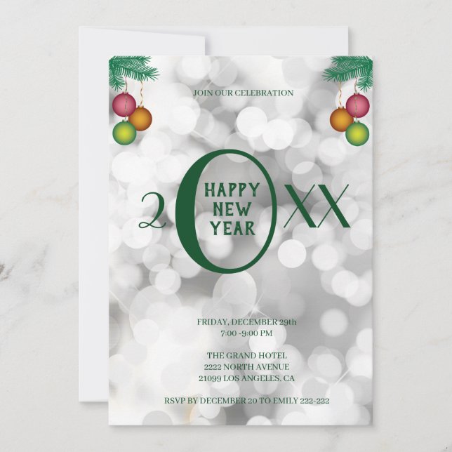 Invitation Arbres Et Boules De Noël (Devant)