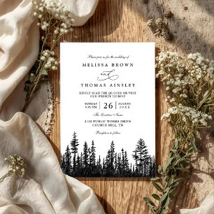 Invitation Arbres forestiers pin bois rustique code QR mariag