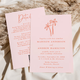 Invitation Arbres Palmiers Modernes Code QR Rose Tout en Un M