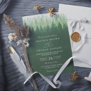 Invitation Arbres rustiques Forêt de pins  Mariage élégant QR