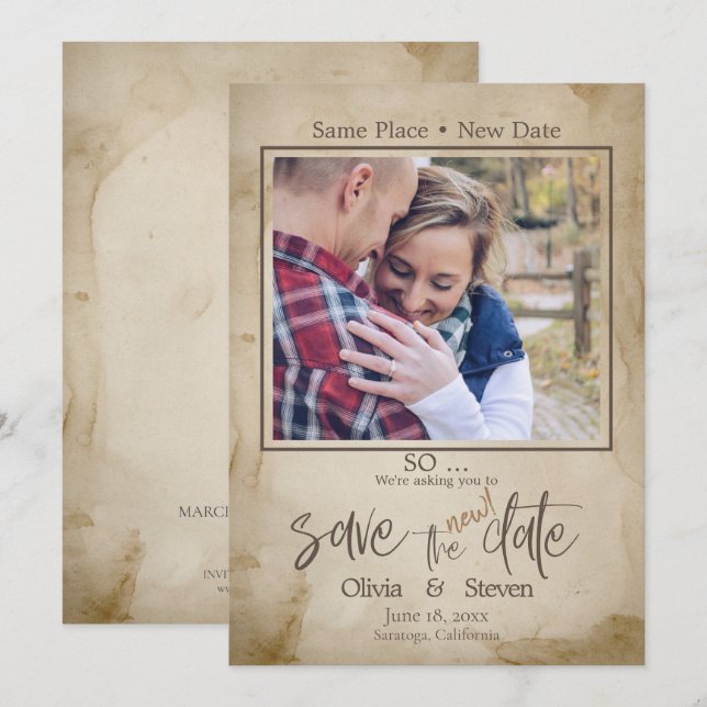 Invitation Arbres rustiques On fait ça Sauvez la date (Devant / Derrière)