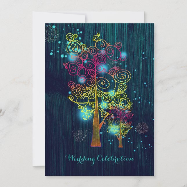 Invitation Arbres spiraux Glitzy Forest Blue Mariage (Devant)