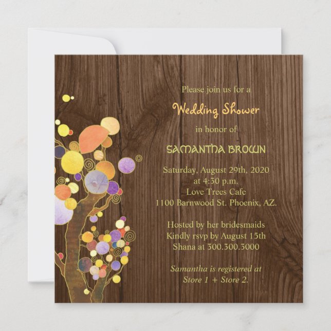 Invitation Arbres sur Wedding shower de grain de bois rustiqu (Devant)