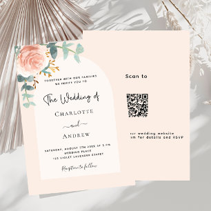 Invitation Arc à roulettes rose Floral QR RSVP mariage de lux