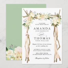 Invitation Arc Arbor Bois Ivoire Blanc Rustique Floral Mariag