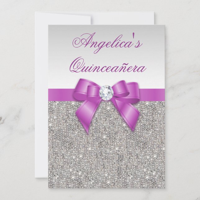 Invitation Arc argenté de paillettes de Quinceañera (Devant)