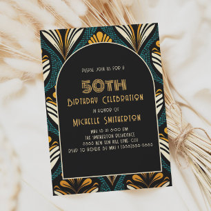 Invitation Arc Art Déco Noir Jaune Sarcelle 50e Anniversaire