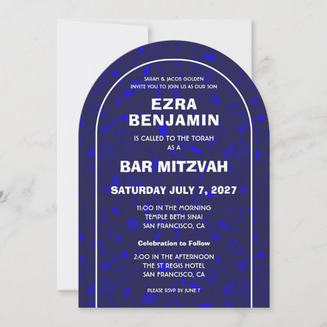 Invitation Arc Bat mitzvah Terrazzo Dessiné À La Main (Devant)