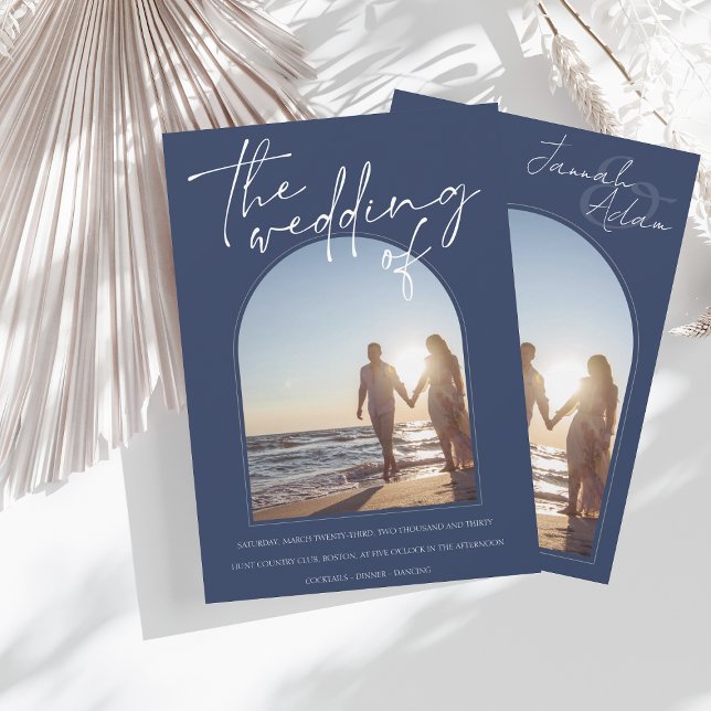 Invitation Arc bleu de la marine moderne Mariage photo initia (Créateur téléchargé)