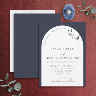 Invitation Arc bleu marine moderne Mariage de script botaniqu