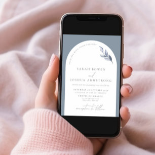 Invitation Arc Bleu Moderne Dusty Mariage Photo Botanique Inv