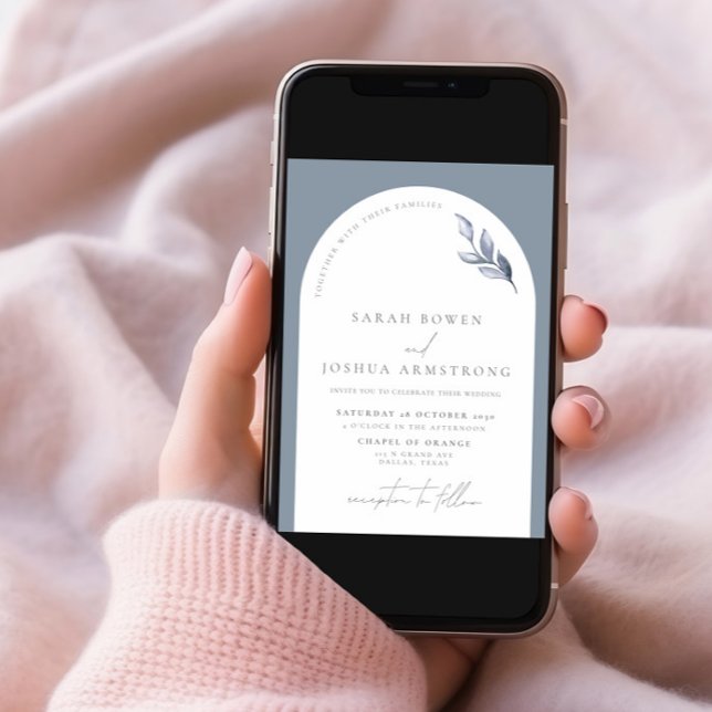 Invitation Arc Bleu Moderne Dusty Mariage Photo Botanique Inv (Créateur téléchargé)