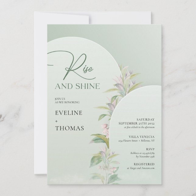 Invitation Arc Boho verdure florale blush Monter et briller (Devant)