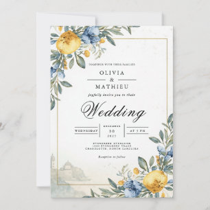 Invitation Arc Botanique Mariage Bleu Jaune