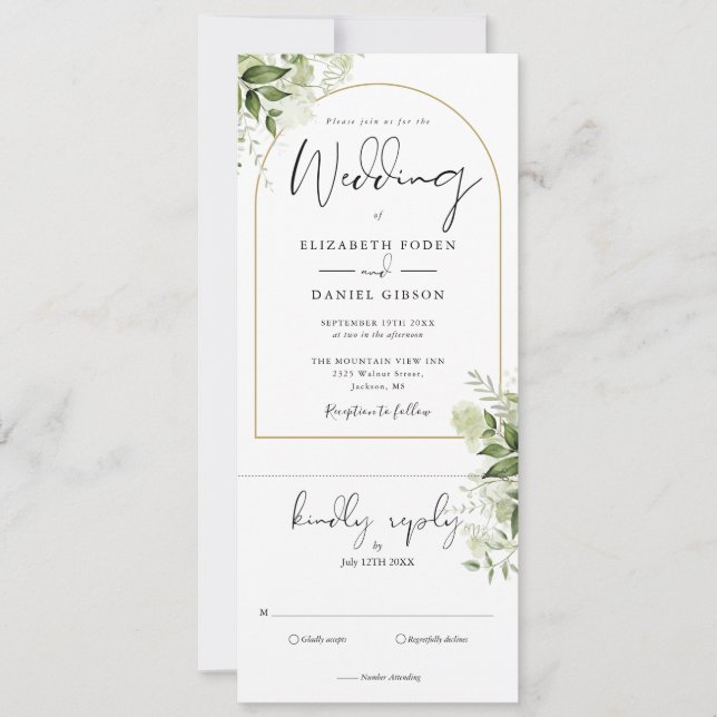 Invitation Arc Botanique Verdure Or Tout en un Mariage (Devant)